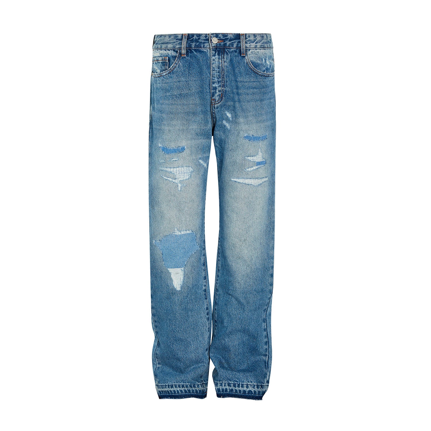 Ripped Patch Washed Straight-leg Trousers