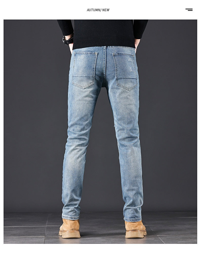 High-end Blue Jeans With Holes