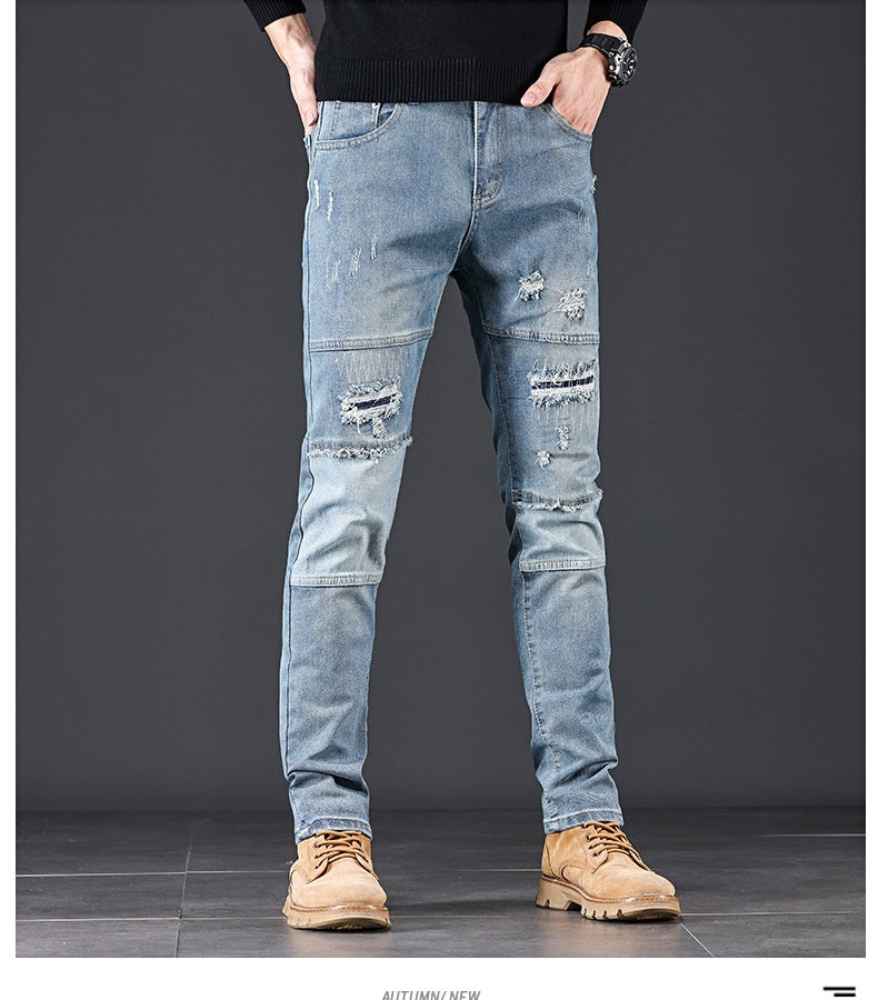 High-end Blue Jeans With Holes