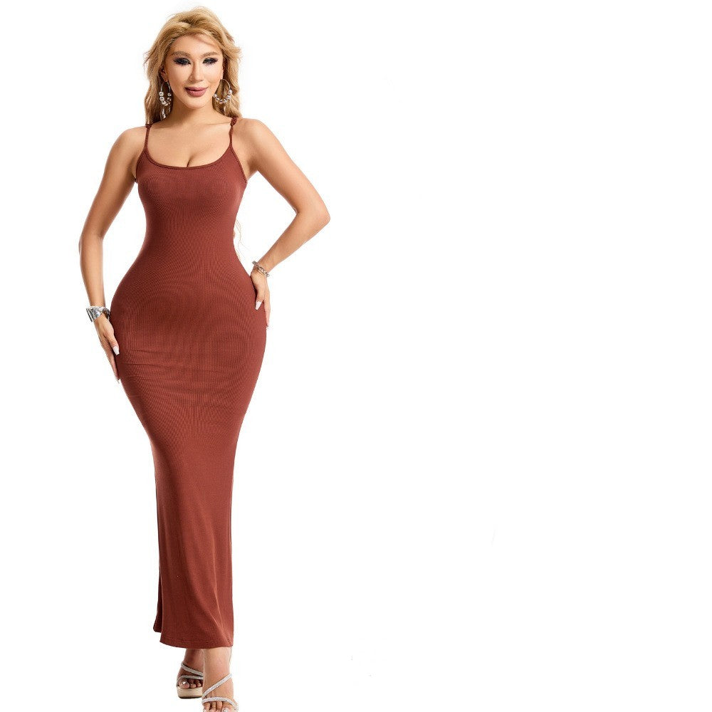 Women's Shapewear Dress Jumpsuit Tummy Tuck Lift Corset Open Crotch Suspender Tight Long Skirt Chest Pad Bodysuit Dress