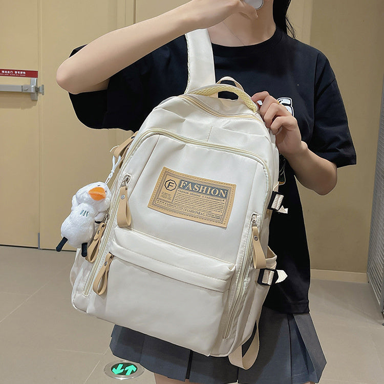 Solid Multi-pocket Backpack Korean Version Junior High School Students