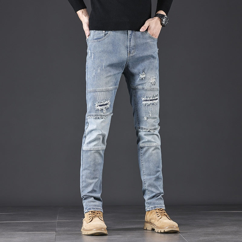 High-end Blue Jeans With Holes