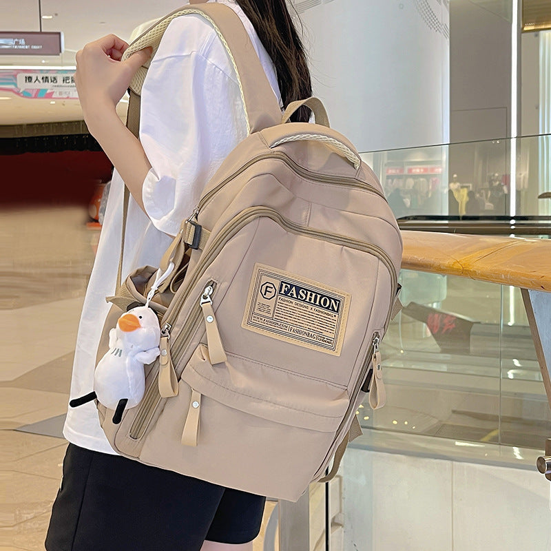 Solid Multi-pocket Backpack Korean Version Junior High School Students