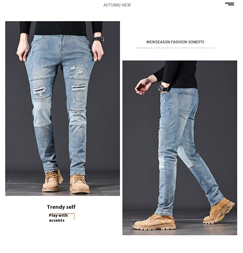 High-end Blue Jeans With Holes