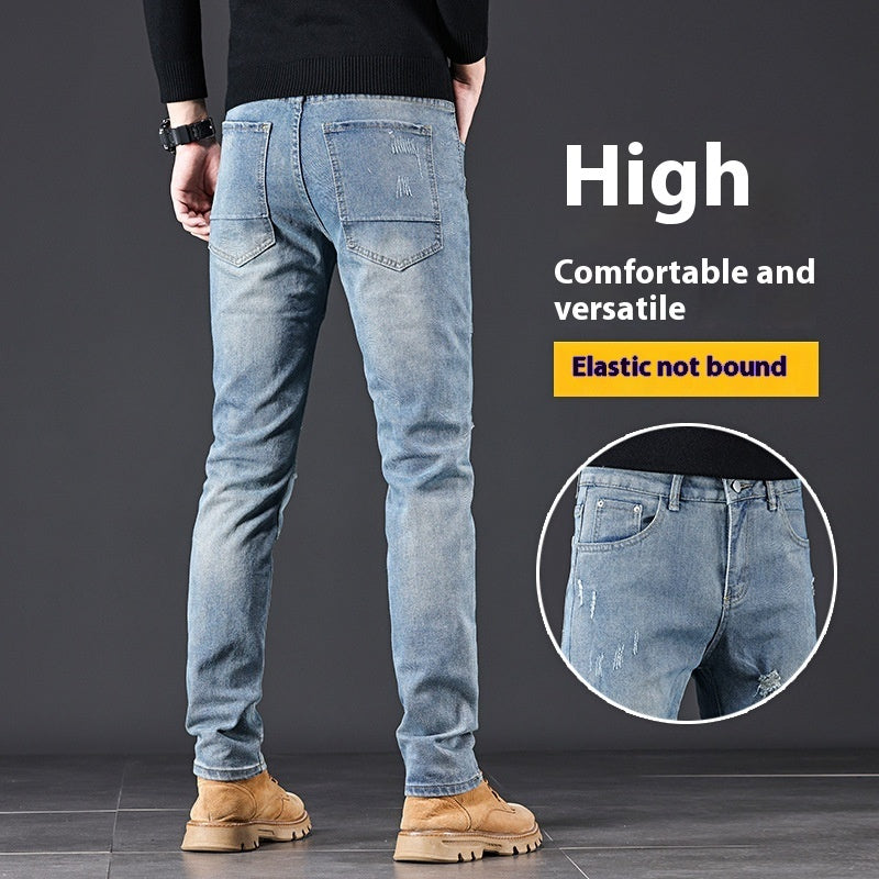 High-end Blue Jeans With Holes