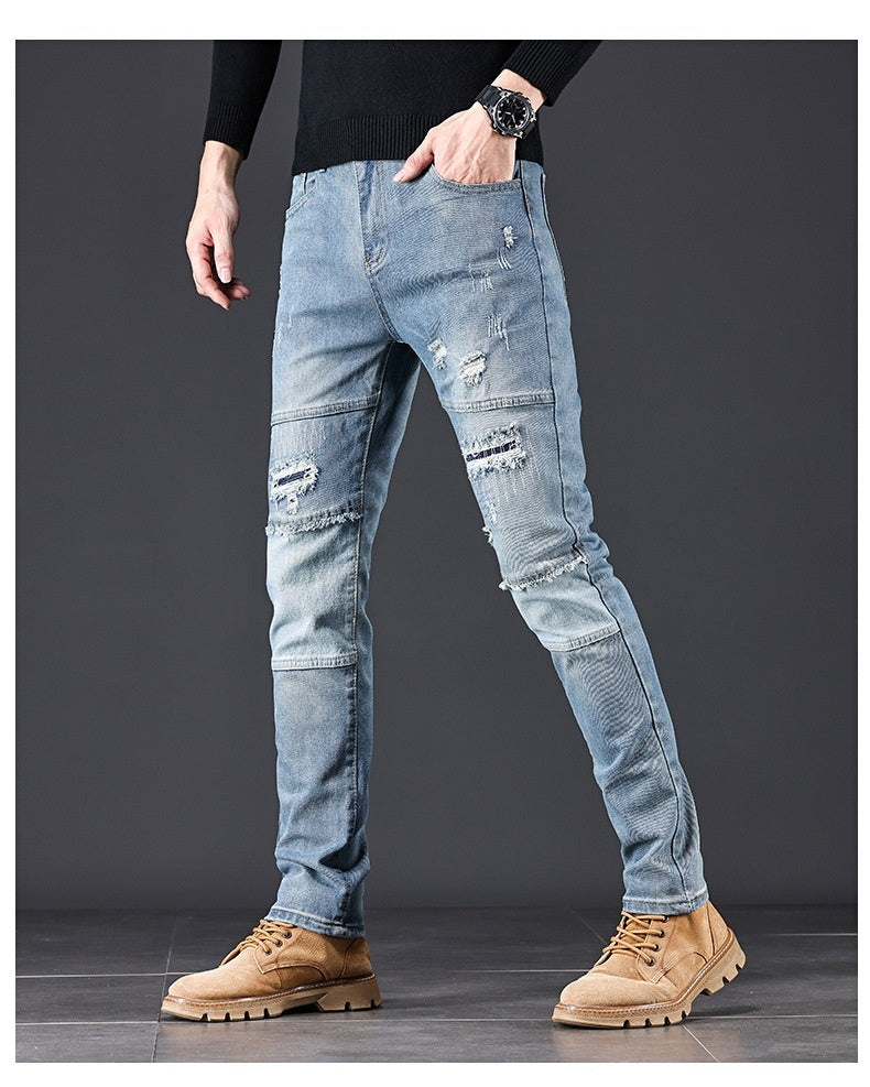 High-end Blue Jeans With Holes