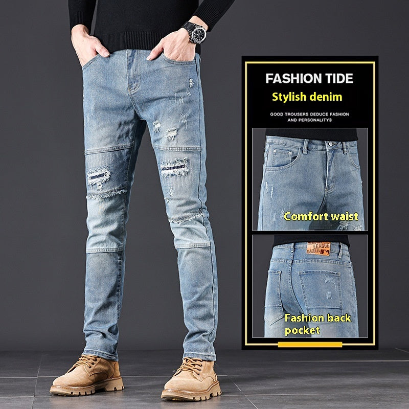 High-end Blue Jeans With Holes